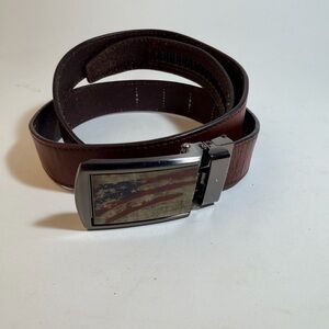 Slide Belts Brown Leather Belt with Flag Buckle